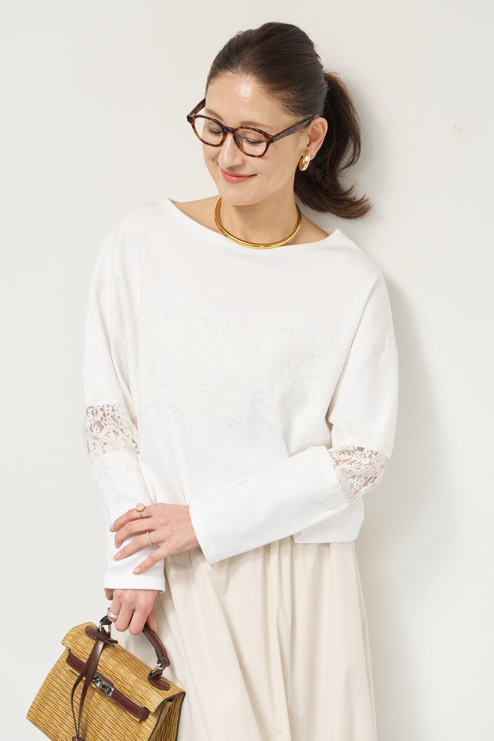 [SET]レーステープ切替トップス+ポリエステルブロード バルーンスカート(2set)