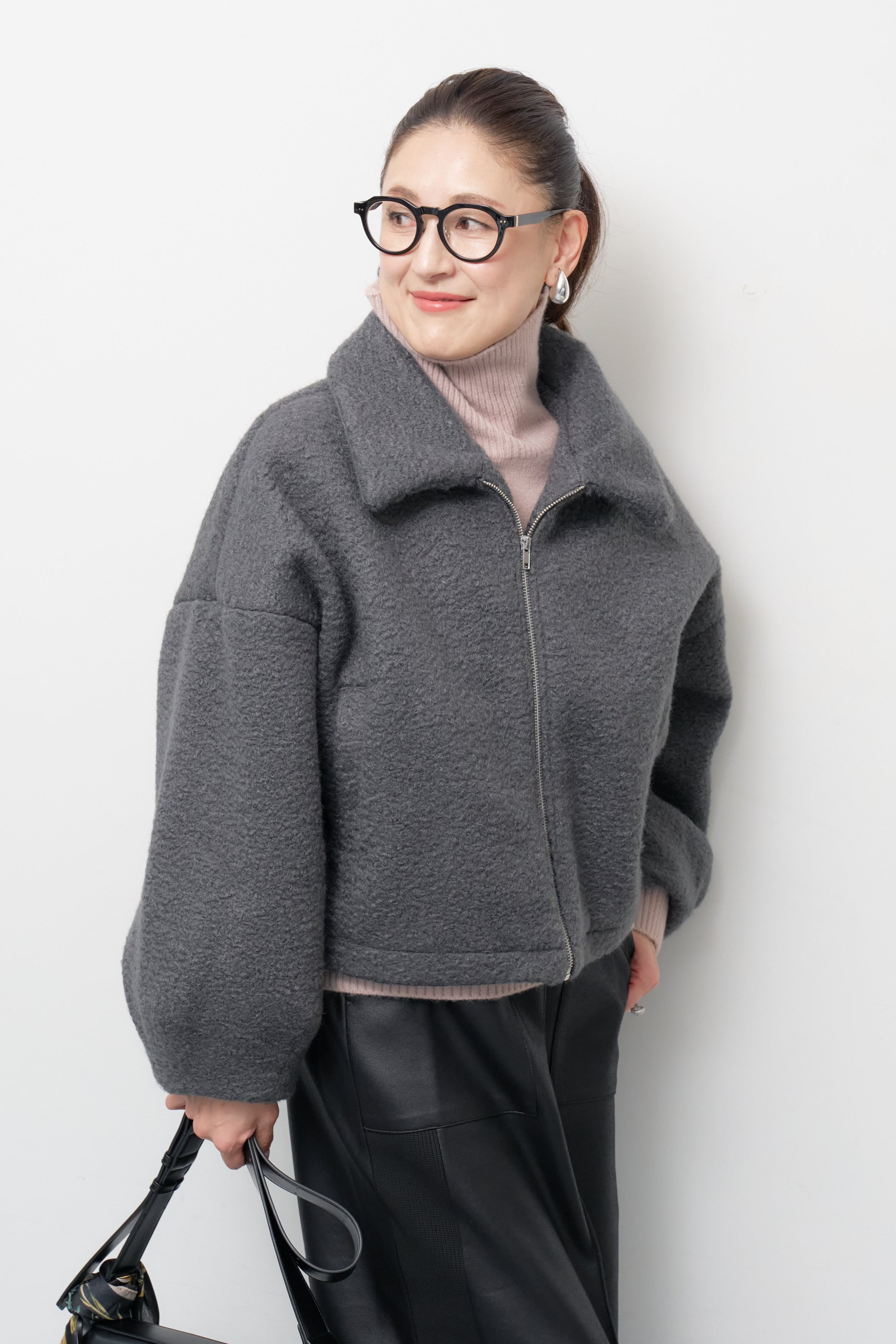 グレー ボリュームスリーブ アウター シープボアボリュームスリーブジャケット – plusotoha