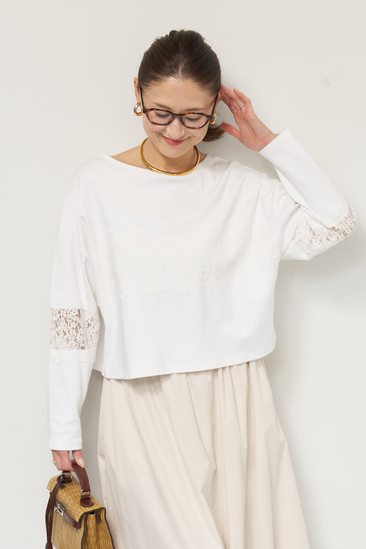 [SET]レーステープ切替トップス+ポリエステルブロード バルーンスカート(2set)