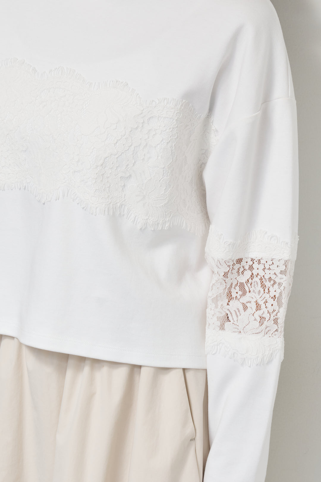 [SET]レーステープ切替トップス+ポリエステルブロード バルーンスカート(2set)