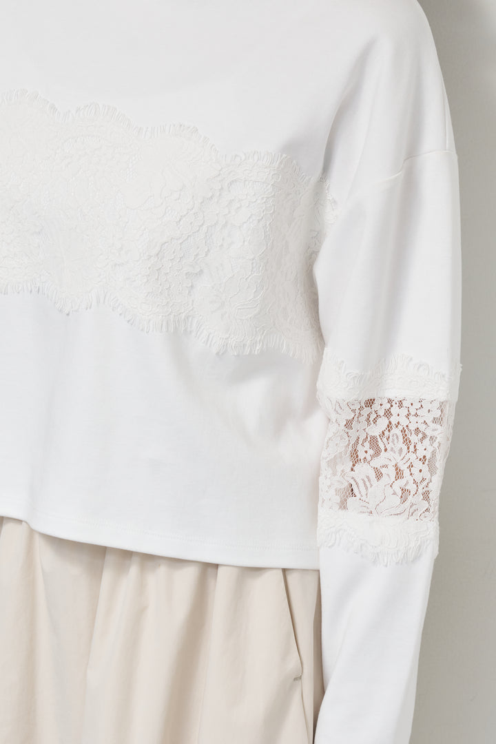 [SET]レーステープ切替トップス+ポリエステルブロード バルーンスカート(2set)