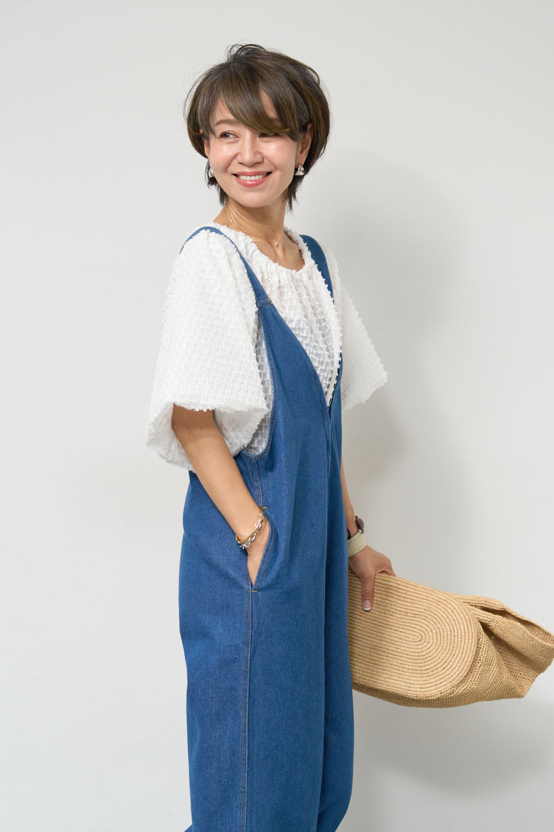 デニムフロントジップ サロペット