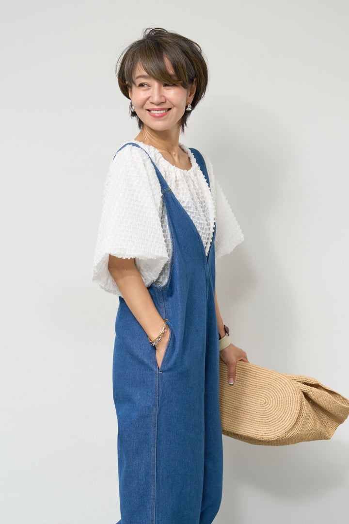 デニムフロントジップ サロペット
