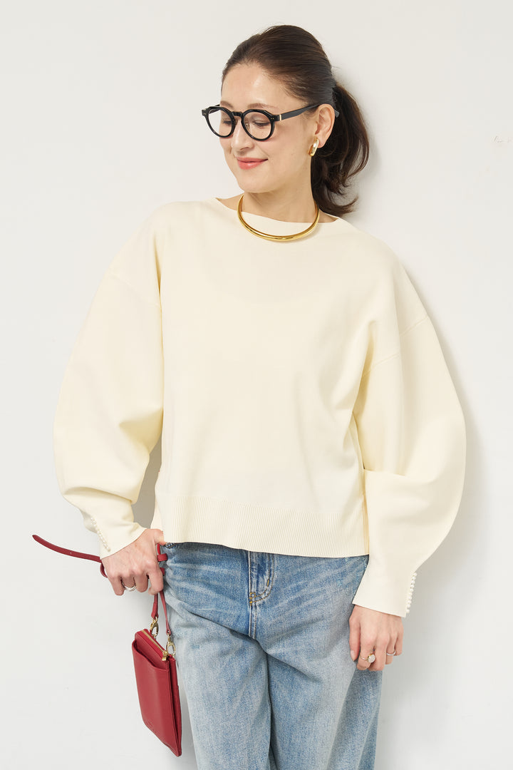 袖パールニット