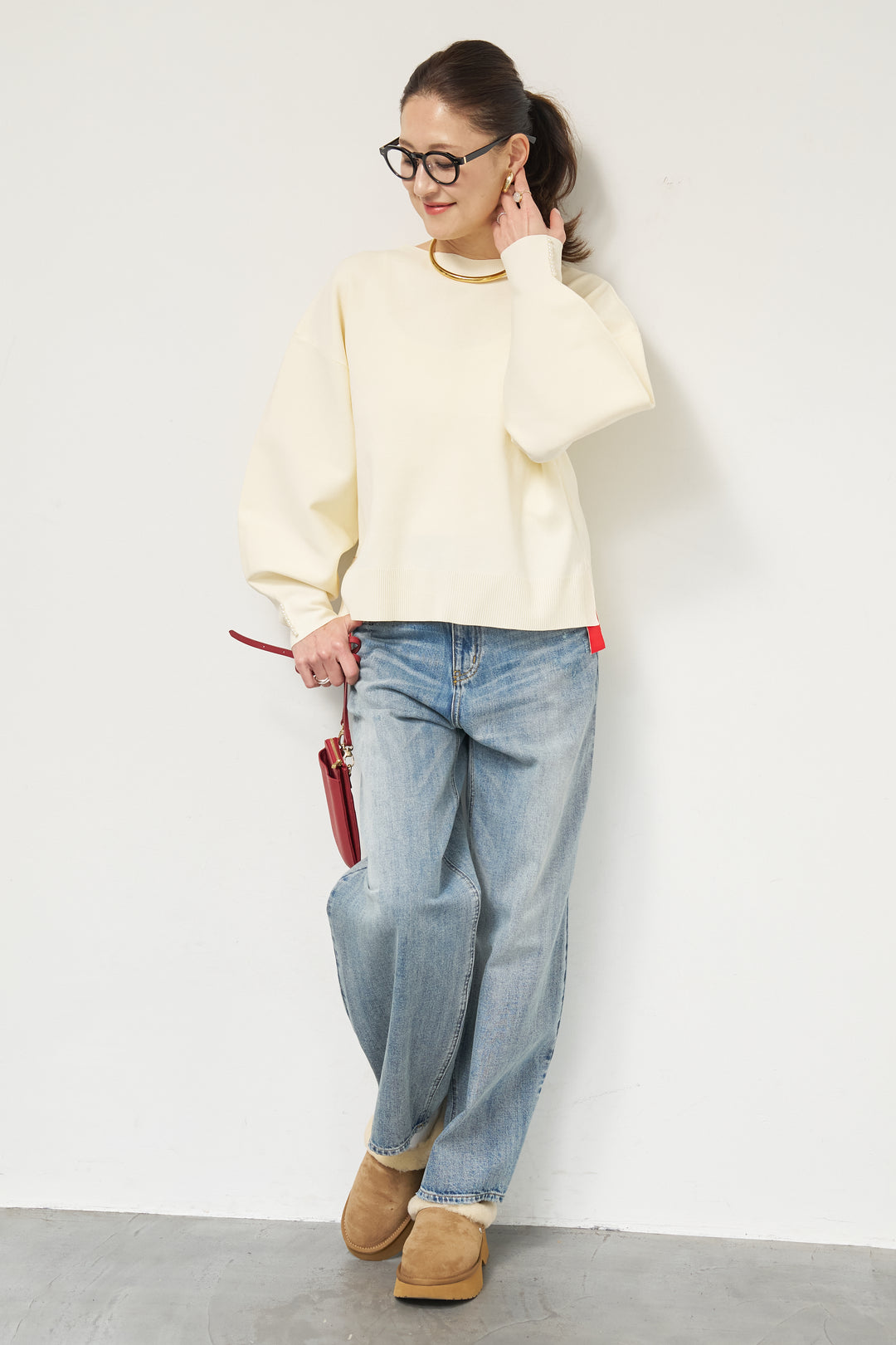 袖パールニット