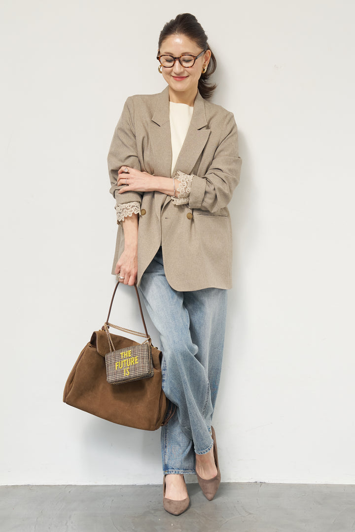 袖レースダブルジャケット