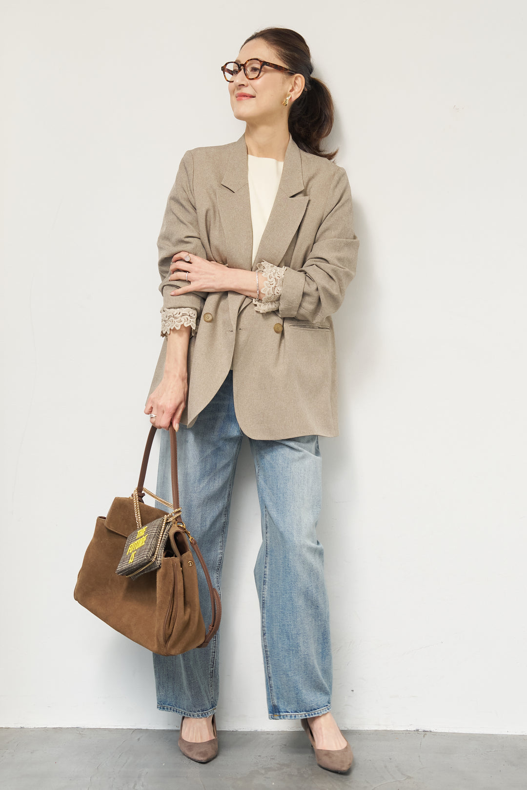 袖レースダブルジャケット