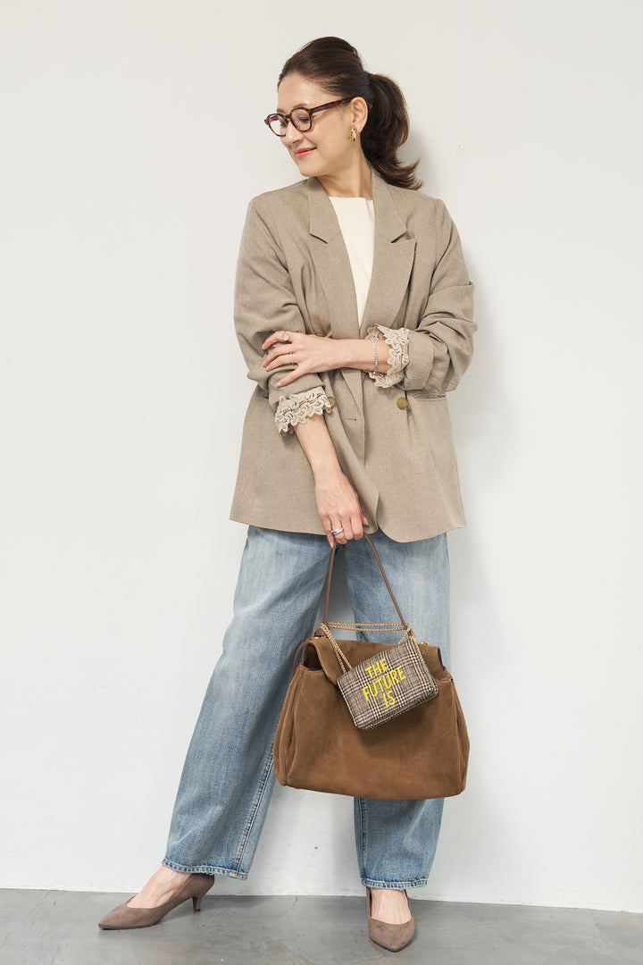 袖レースダブルジャケット