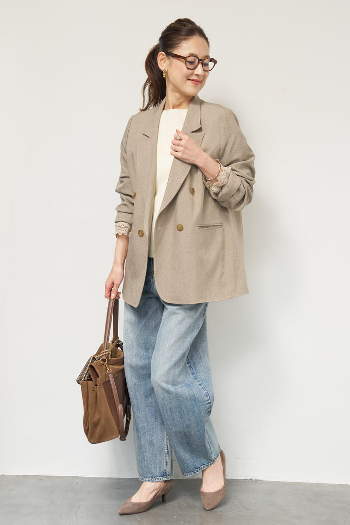 袖レースダブルジャケット