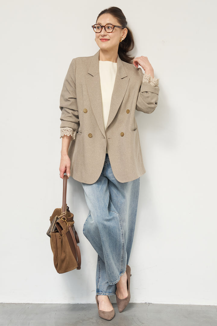 袖レースダブルジャケット