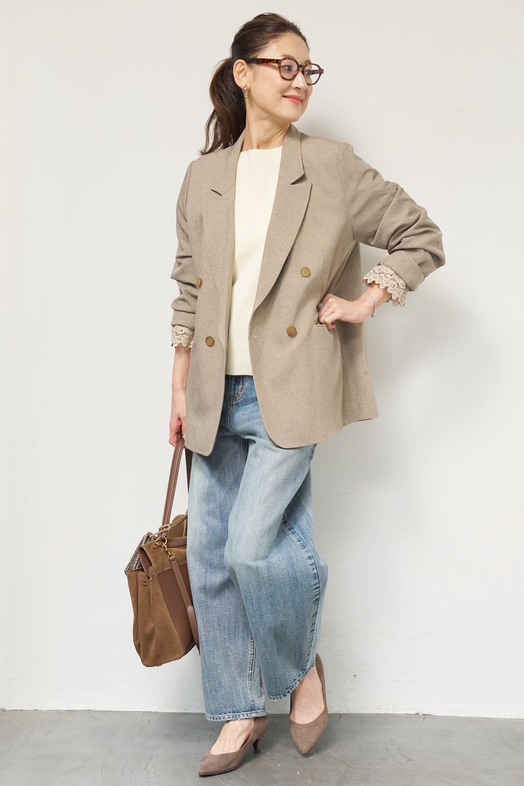 袖レースダブルジャケット