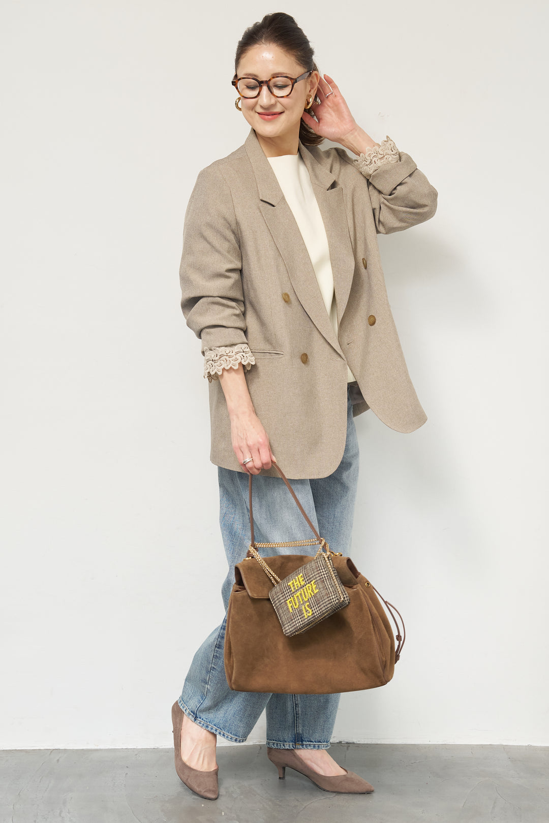 袖レースダブルジャケット