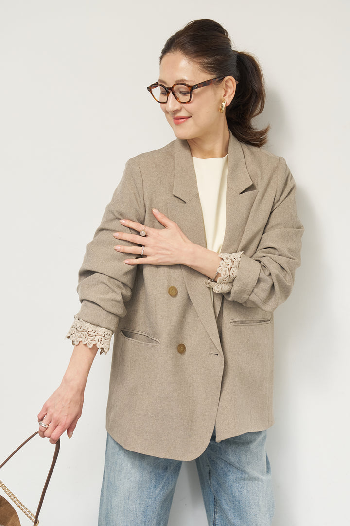 袖レースダブルジャケット