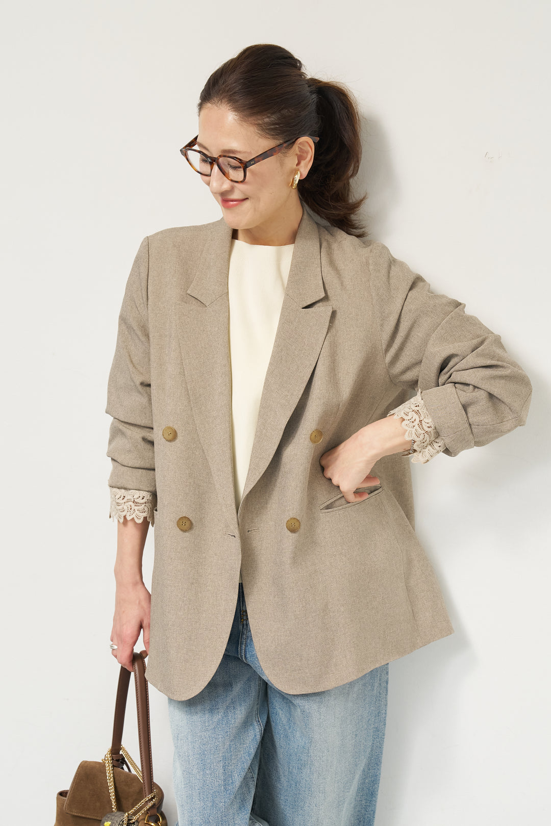 袖レースダブルジャケット