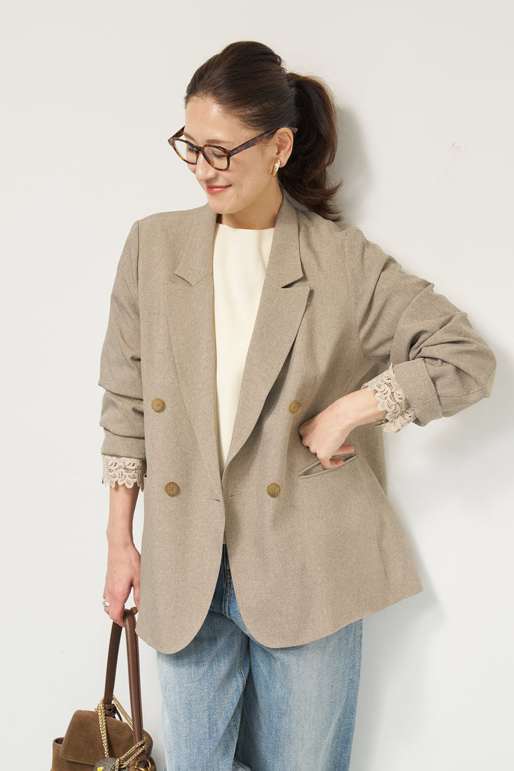 袖レースダブルジャケット