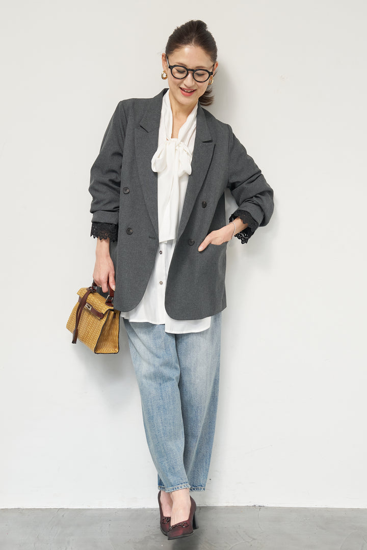 袖レースダブルジャケット