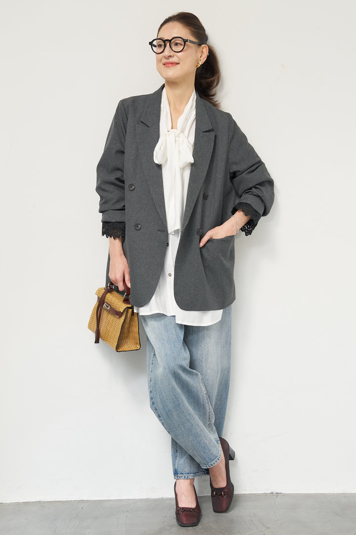 袖レースダブルジャケット