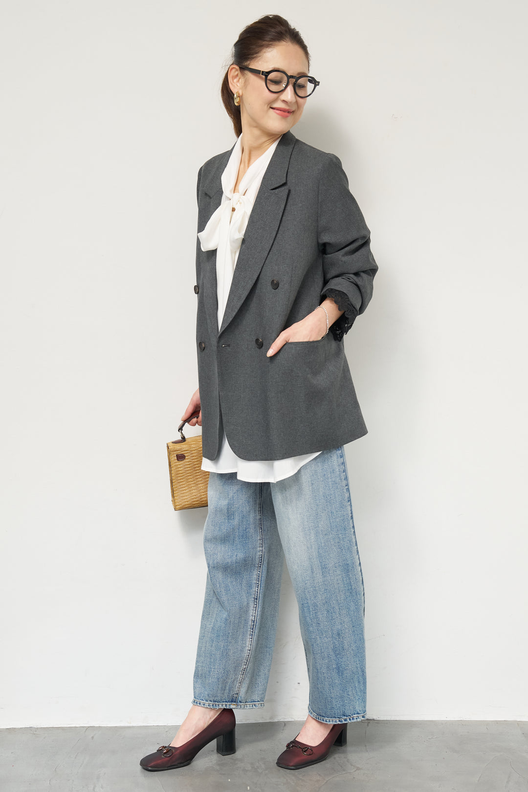 袖レースダブルジャケット