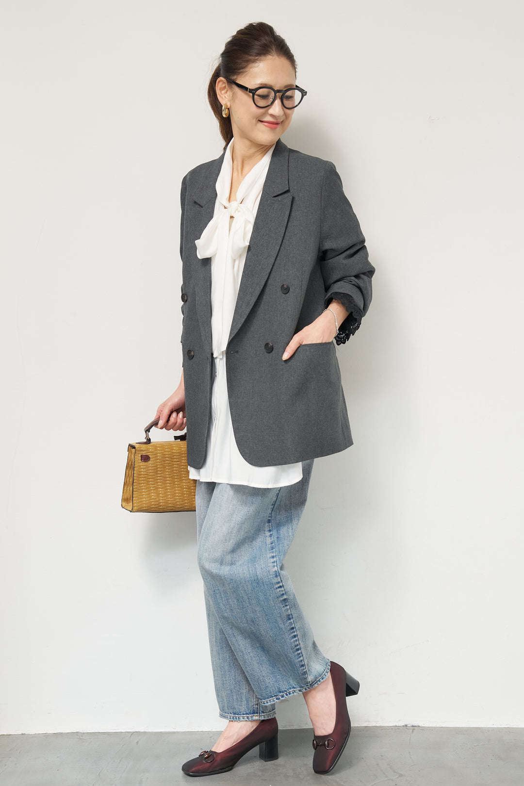 袖レースダブルジャケット