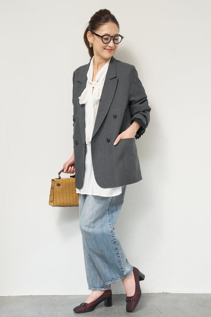 袖レースダブルジャケット