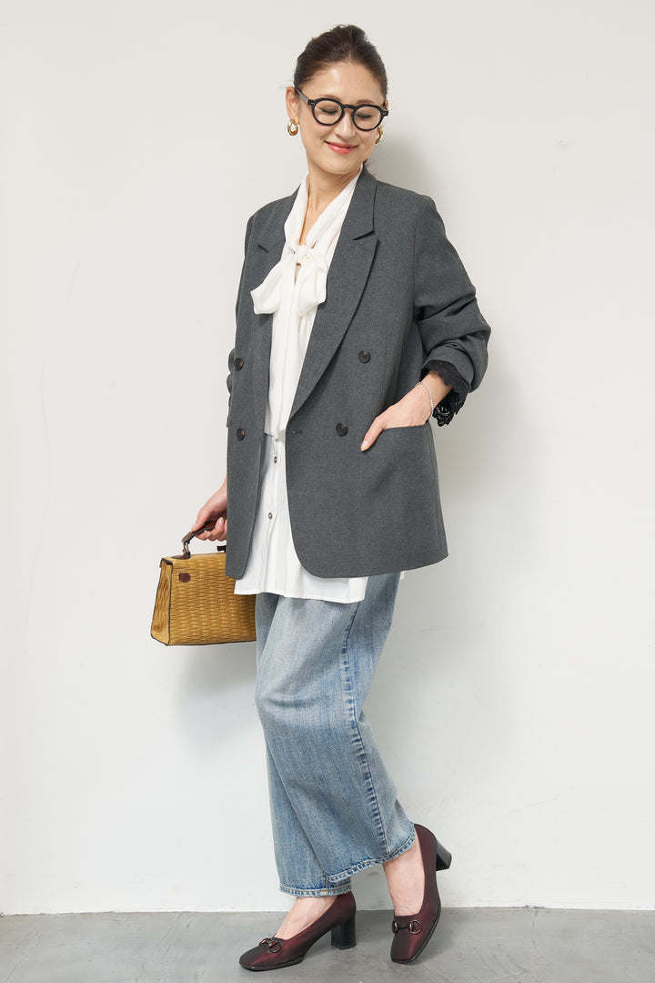 袖レースダブルジャケット