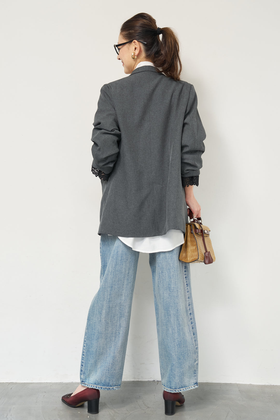 袖レースダブルジャケット