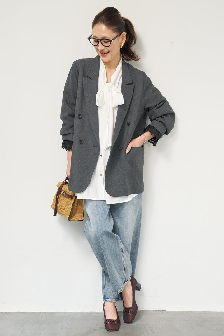 袖レースダブルジャケット