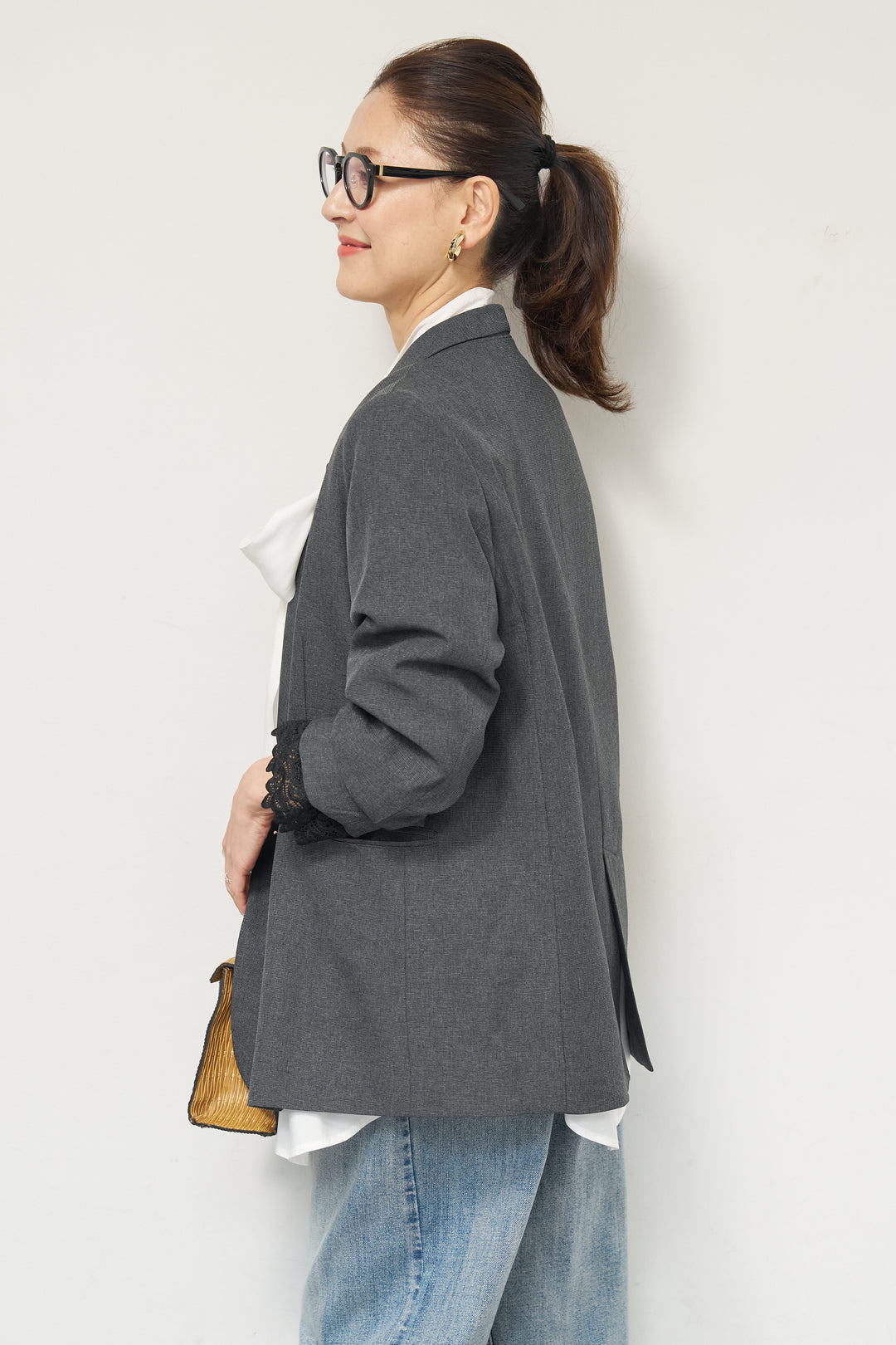 袖レースダブルジャケット