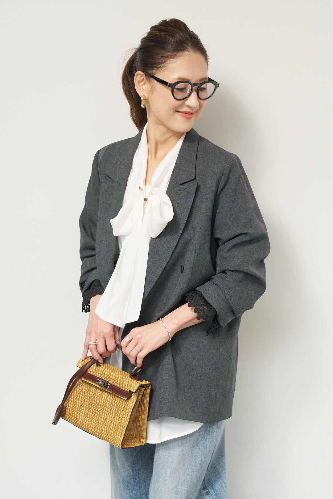 袖レースダブルジャケット