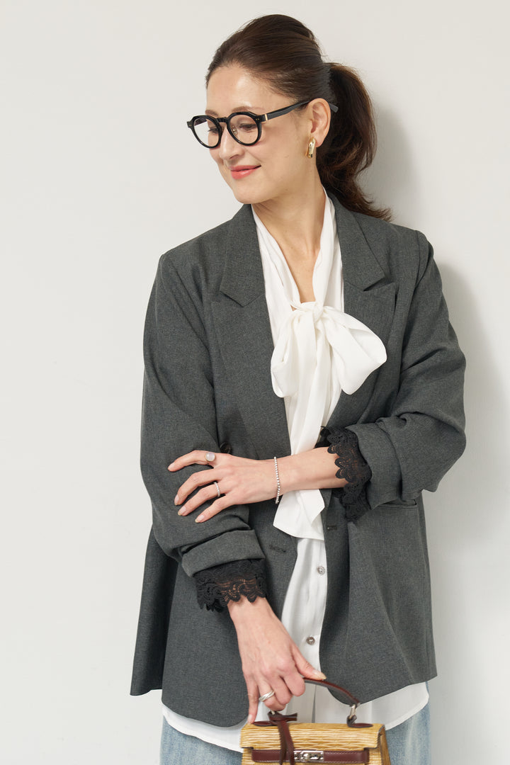 袖レースダブルジャケット