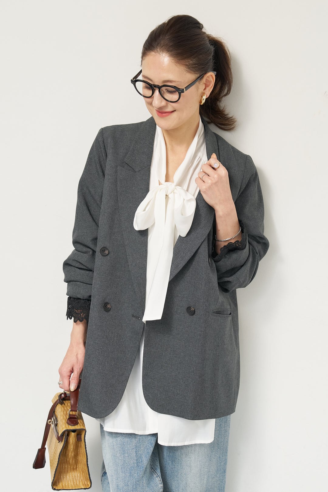 袖レースダブルジャケット