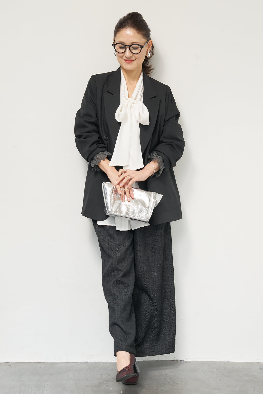 袖レースダブルジャケット