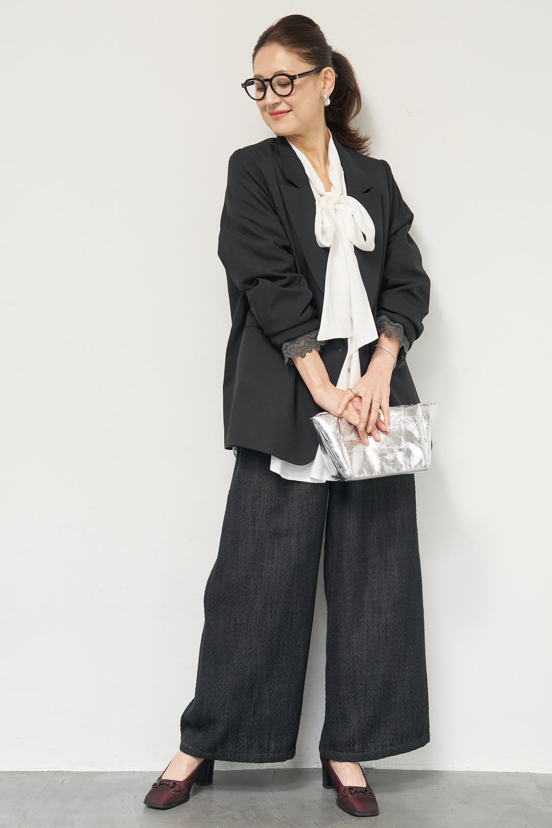 袖レースダブルジャケット