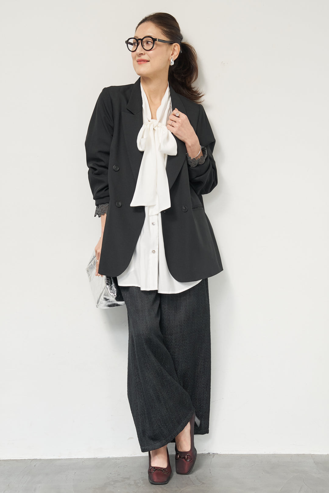 袖レースダブルジャケット