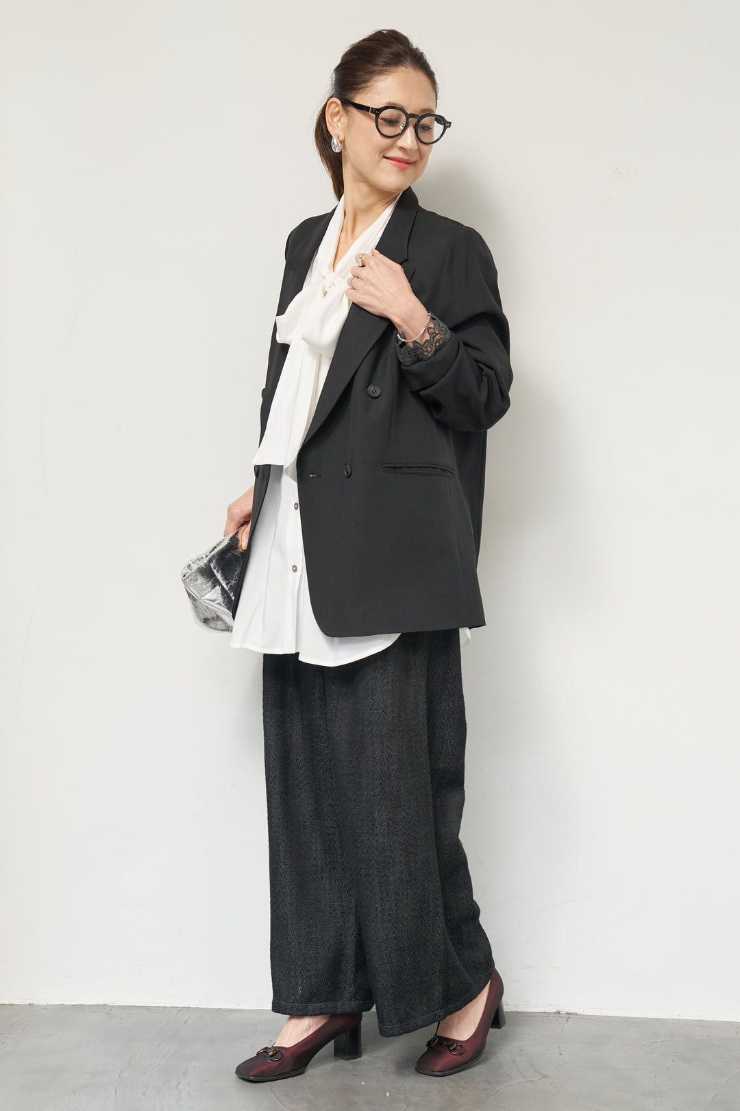 袖レースダブルジャケット