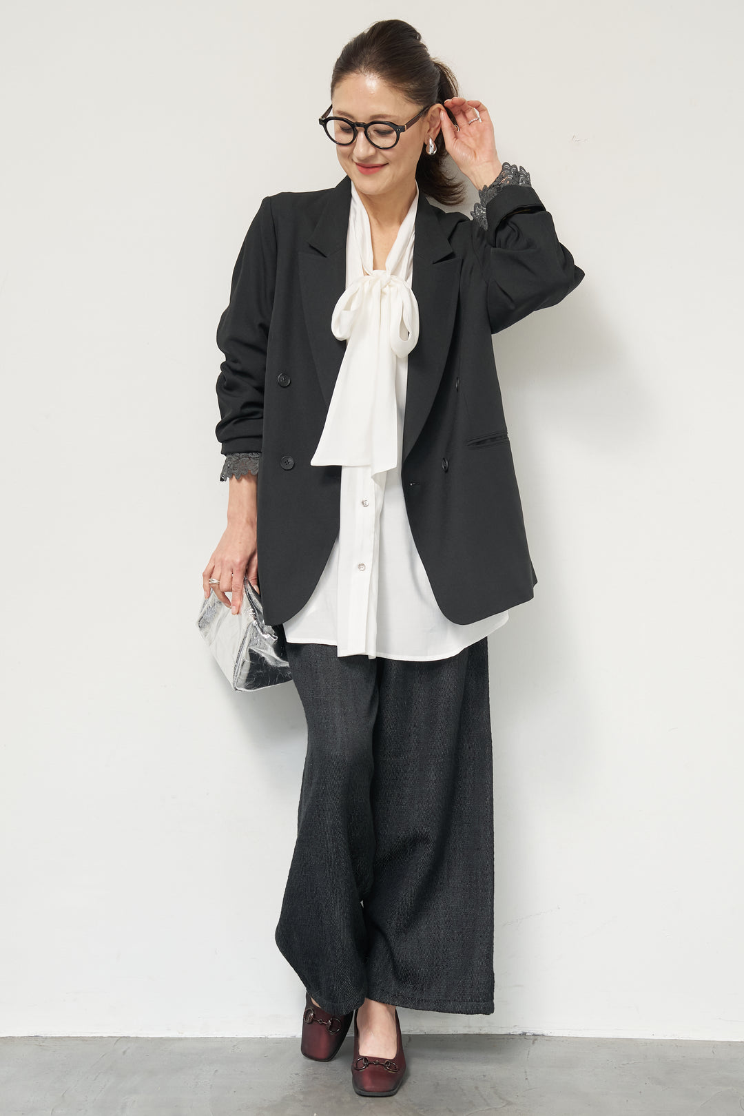 袖レースダブルジャケット