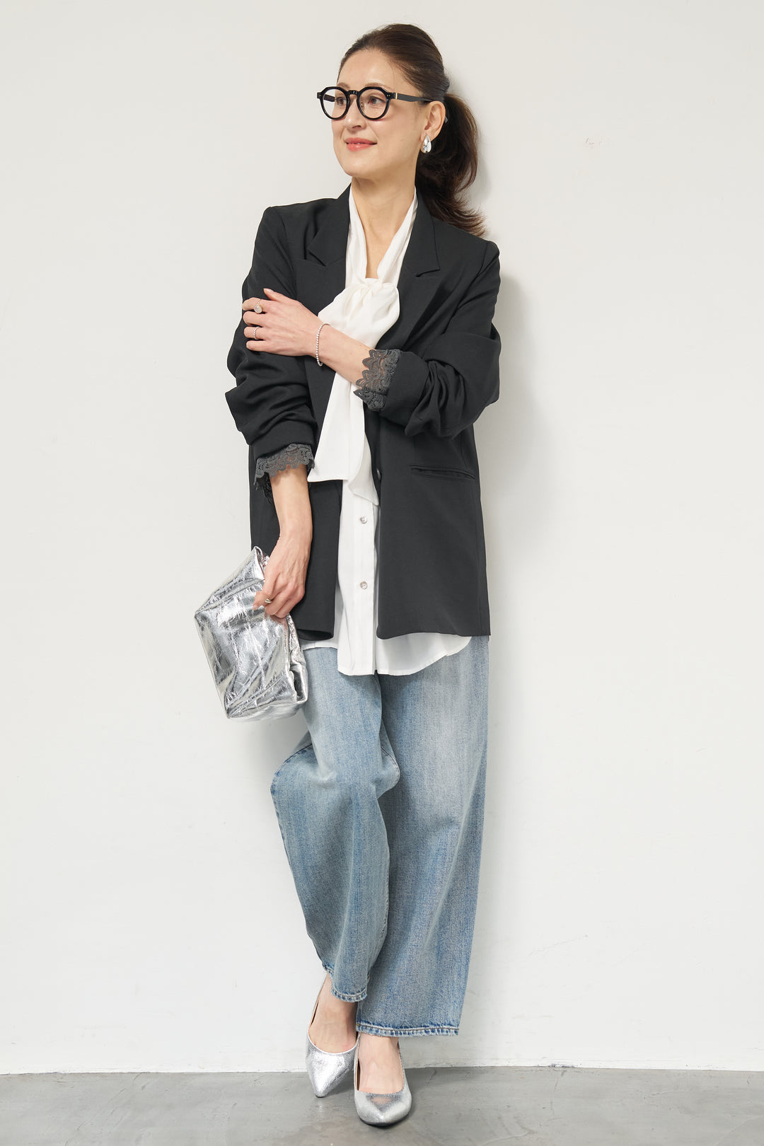 袖レースダブルジャケット