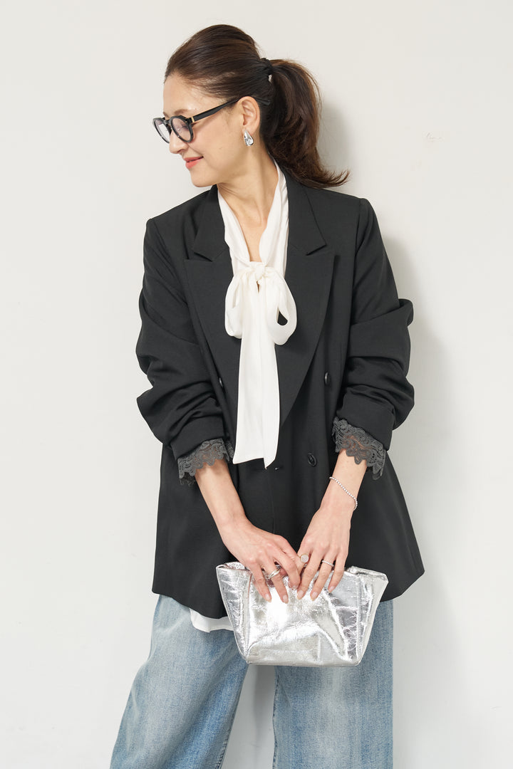 袖レースダブルジャケット