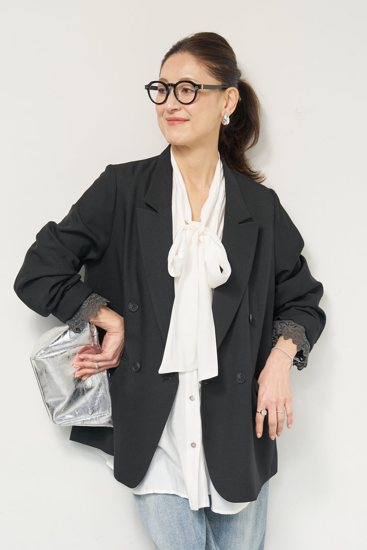 袖レースダブルジャケット