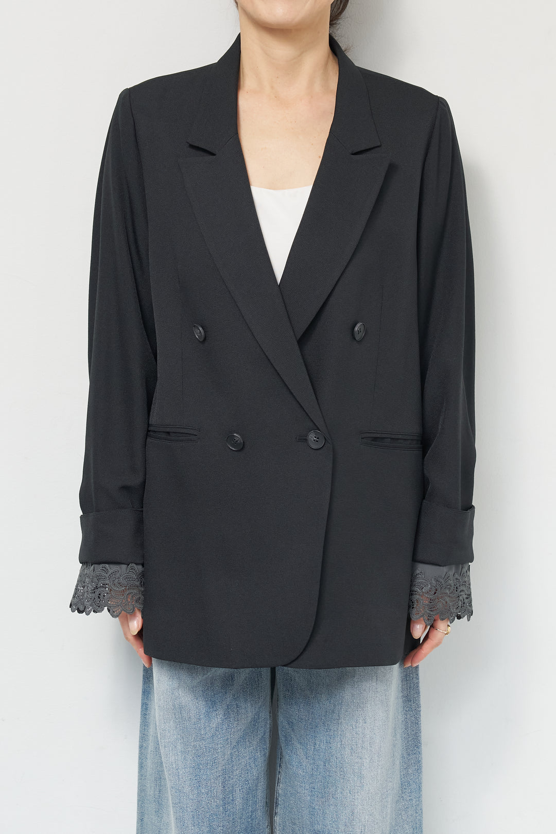 袖レースダブルジャケット