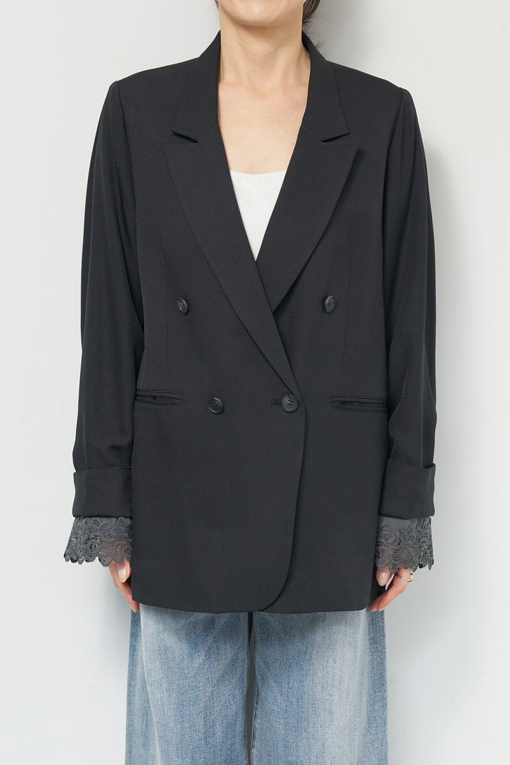 袖レースダブルジャケット