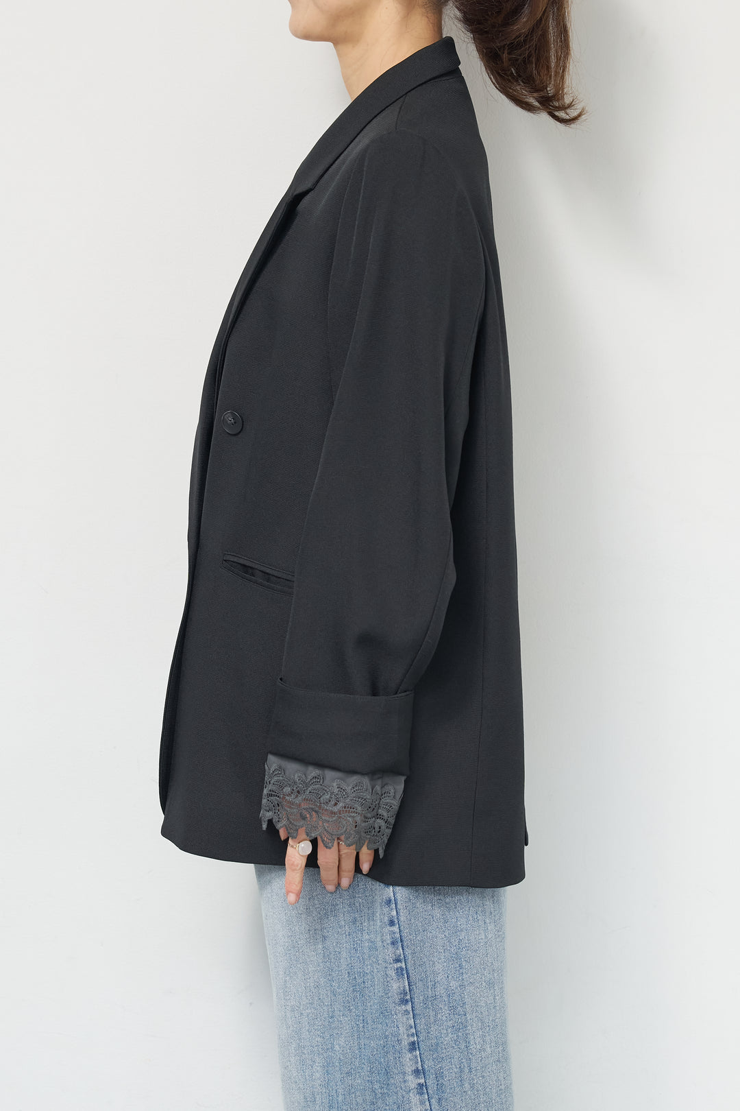 袖レースダブルジャケット