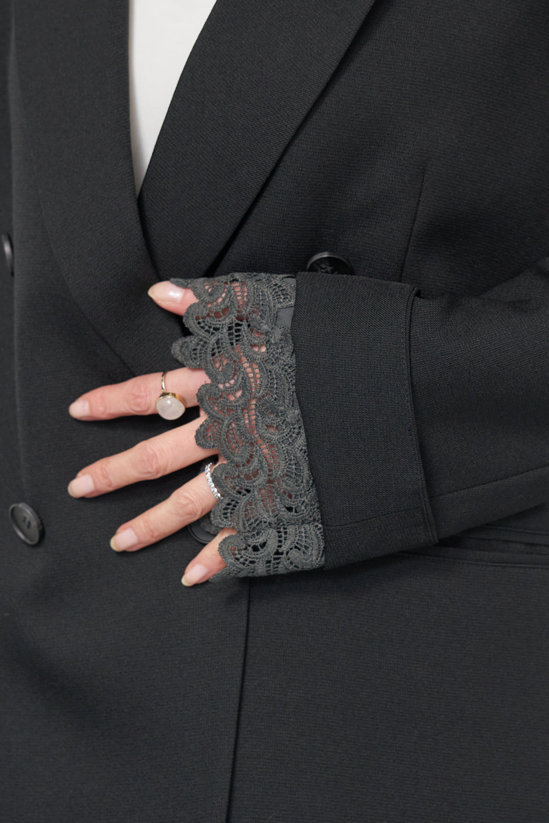 袖レースダブルジャケット