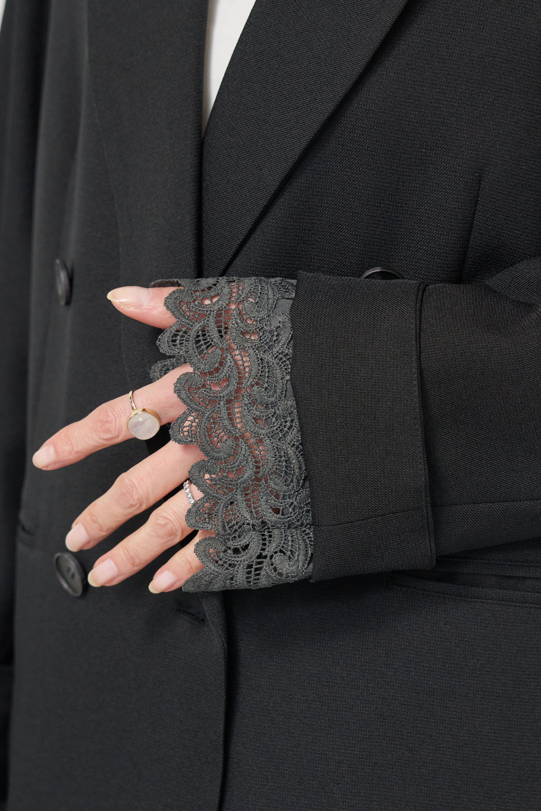 袖レースダブルジャケット