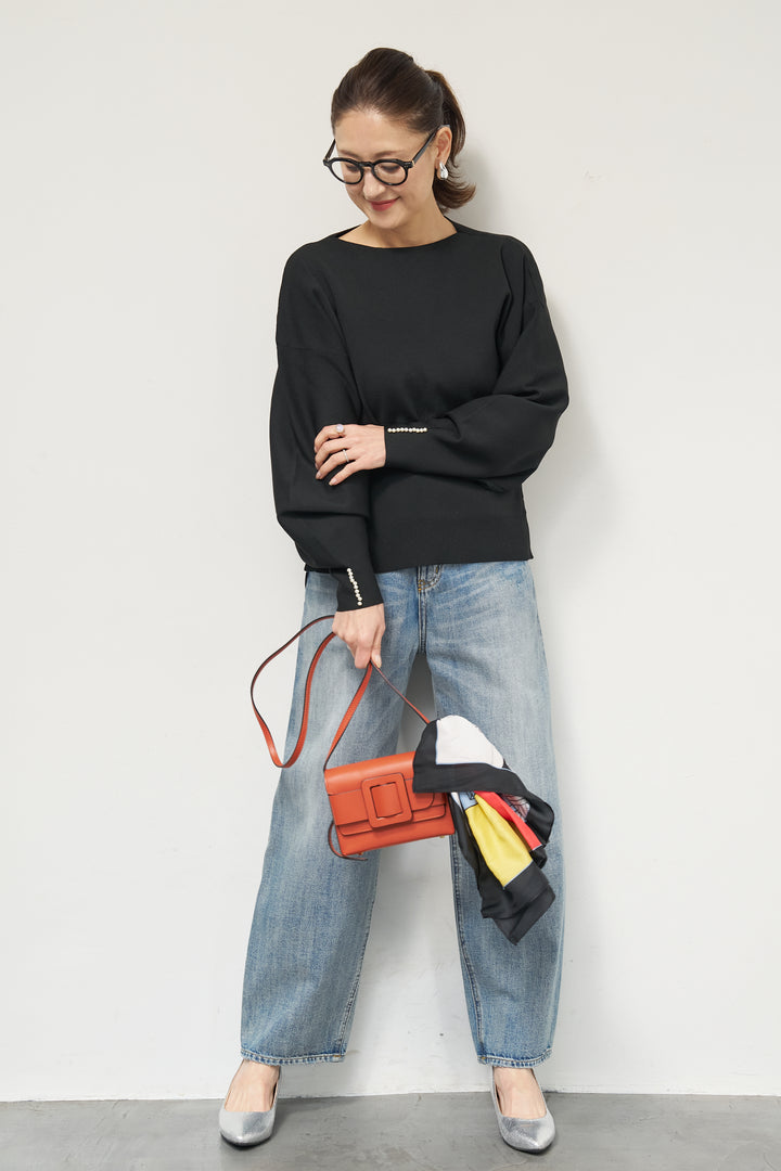 袖パールニット