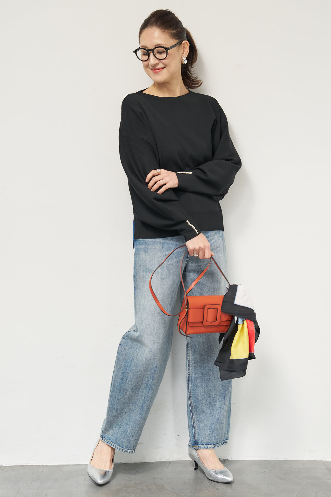 袖パールニット