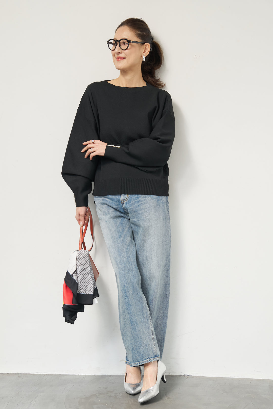 袖パールニット