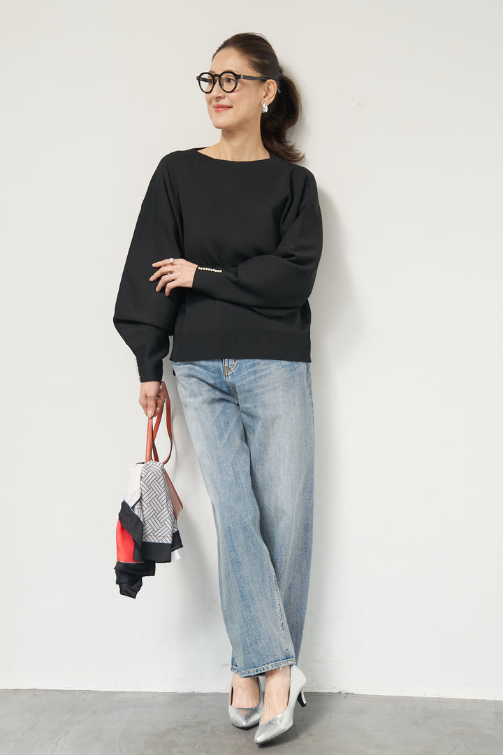 袖パールニット