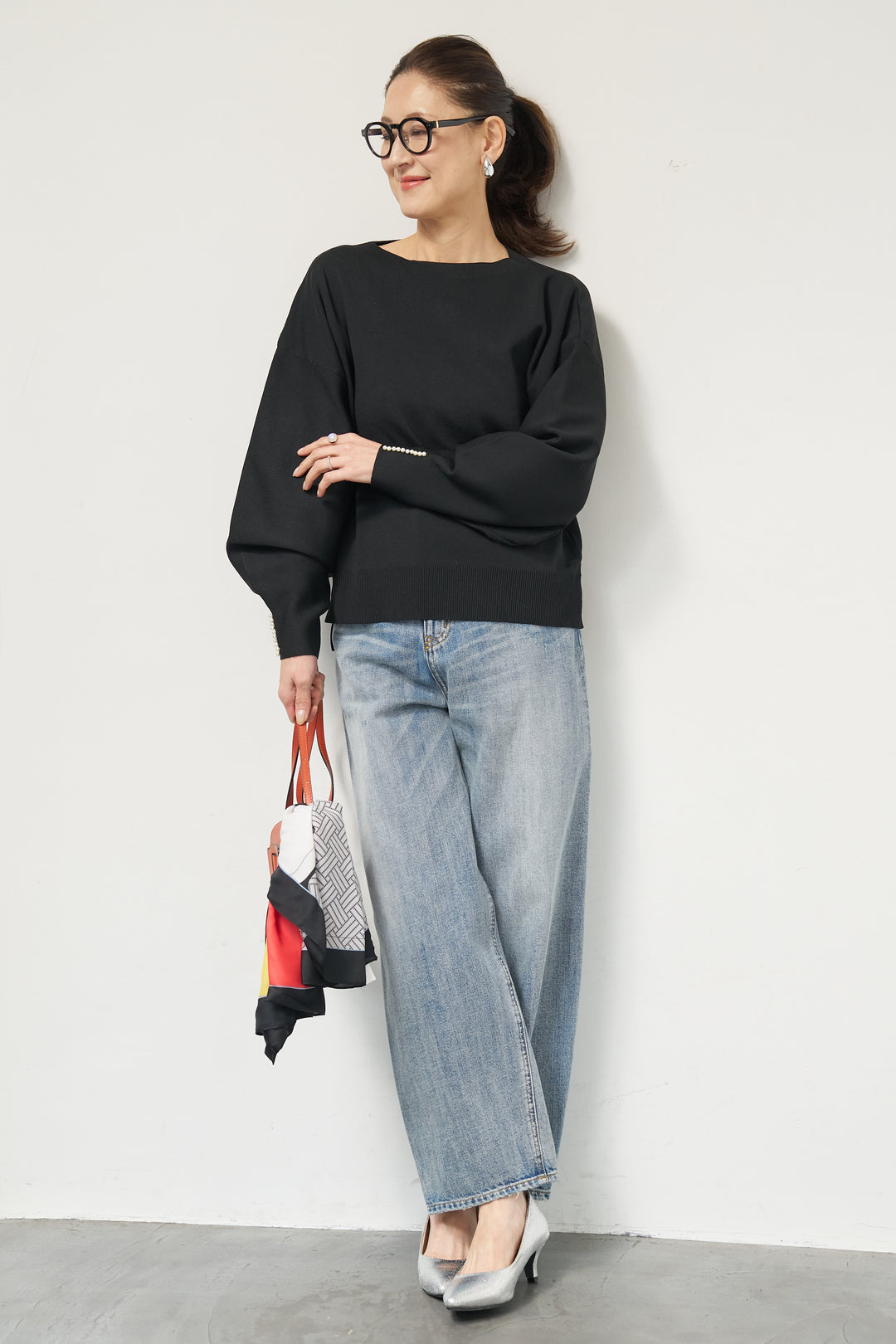 袖パールニット