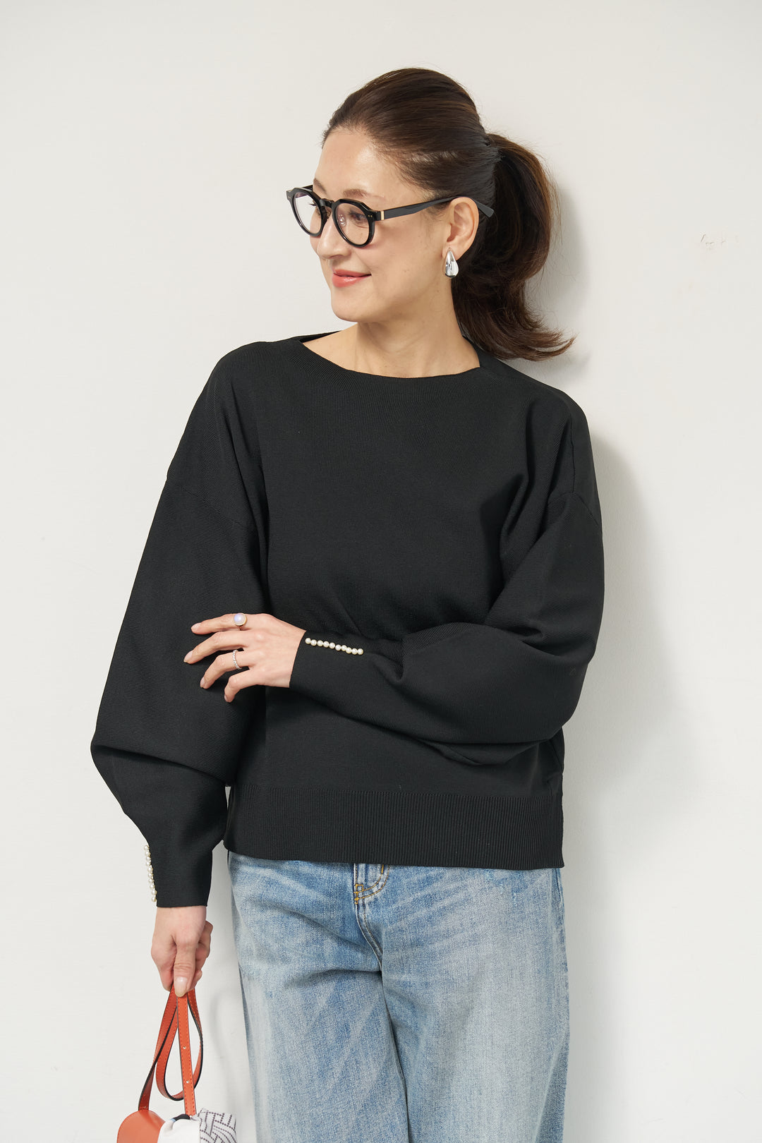 袖パールニット